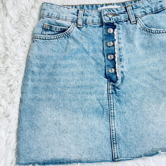 Zara Light Blue Denim Jean Mini Skirt Small - Picture 6 of 9